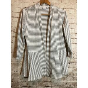 Kim Rogers Top Womens Large Gray & White Striped Open Front Textured Flowy